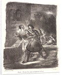 Mephistopheles and Faust Fleeing after the Duel with the address of Varyon (Méphistophélès et Faust fuyant après le duel avec l’adresse de Varyon), 1828 by Eugène Delacroix