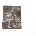 Mephistopheles and Faust Fleeing after the Duel with the address of Varyon (Méphistophélès et Faust fuyant après le duel avec l’adresse de Varyon), 1828 by Eugène Delacroix