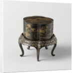 Box, lobed, loose foot, gilded landscapes on black ground by Anonymous