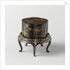 Box, lobed, loose foot, gilded landscapes on black ground by Anonymous