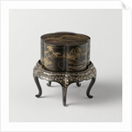 Box, lobed, loose foot, gilded landscapes on black ground by Anonymous