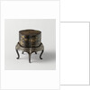 Box, lobed, loose foot, gilded landscapes on black ground by Anonymous