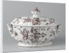 Terrine with lid, painted with flower sprays, flying birds and stray branches by Anonymous