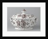 Terrine with lid, painted with flower sprays, flying birds and stray branches by Anonymous