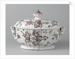 Terrine with lid, painted with flower sprays, flying birds and stray branches by Anonymous