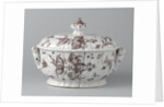 Terrine with lid, painted with flower sprays, flying birds and stray branches by Anonymous