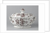 Terrine with lid, painted with flower sprays, flying birds and stray branches by Anonymous