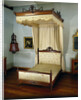 Bed of oak, with sky and loose curtains by Anonymous