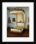 Bed of oak, with sky and loose curtains by Anonymous