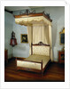 Bed of oak, with sky and loose curtains by Anonymous