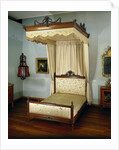Bed of oak, with sky and loose curtains by Anonymous