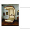 Bed of oak, with sky and loose curtains by Anonymous