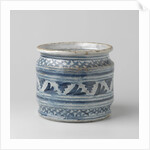 Painted blue with checkered ties with fan-shaped leaf motifs. by Anonymous