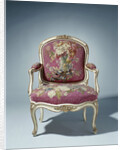 Armchair upholstered in tapestry with flower bouquets by Maurice Jacques I. Gourdin