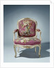 Armchair upholstered in tapestry with flower bouquets by Maurice Jacques I. Gourdin
