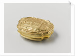 Snuff box of gold, adorned with driven representation of a fountain in a garden by Jean Saint