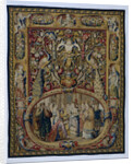 Christ and the woman taken in adultery, in a cartouche and a grotesque decor by Anonymous
