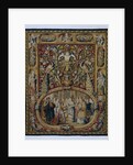 Christ and the woman taken in adultery, in a cartouche and a grotesque decor by Anonymous