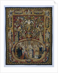 Christ and the woman taken in adultery, in a cartouche and a grotesque decor by Anonymous