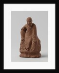 Man figure with raised right leg on rocky pedestal. Red stoneware. by Anonymous