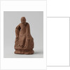 Man figure with raised right leg on rocky pedestal. Red stoneware. by Anonymous