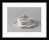 Butter dish on saucer with a lid topped by a button in the shape of a snail by Anonymous