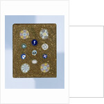 Plaque of aventurine glass, with eleven rosettes of millefiori glass by Anonymous