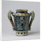Albarello, multicolor painted with flower sprays and oval escutcheon by Anonymous