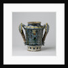 Albarello, multicolor painted with flower sprays and oval escutcheon by Anonymous
