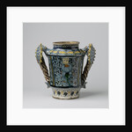 Albarello, multicolor painted with flower sprays and oval escutcheon by Anonymous
