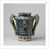 Albarello, multicolor painted with flower sprays and oval escutcheon by Anonymous