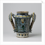 Albarello, multicolor painted with flower sprays and oval escutcheon by Anonymous
