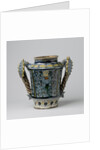 Albarello, multicolor painted with flower sprays and oval escutcheon by Anonymous