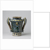 Albarello, multicolor painted with flower sprays and oval escutcheon by Anonymous