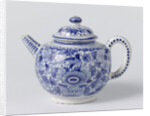 Teapot with lid of blue painted faience, on foot ring by Anonymous