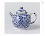Teapot with lid of blue painted faience, on foot ring by Anonymous