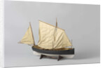 A one-masted sailing boat with a mainsail and jib rigged fore and aft by Anonymous
