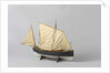 A one-masted sailing boat with a mainsail and jib rigged fore and aft by Anonymous