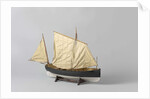 A one-masted sailing boat with a mainsail and jib rigged fore and aft by Anonymous