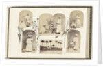 British Guiana, genre portrait women with fruit on dishes, bordered by drawing flora by Anonymous