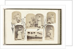 British Guiana, genre portrait women with fruit on dishes, bordered by drawing flora by Anonymous