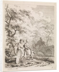 Old man, woman and child on a forest path by Leendert Overbeek