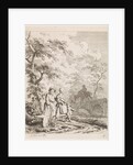 Old man, woman and child on a forest path by Leendert Overbeek
