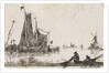A river view with in the foreground a boat with fishermen get their nets by Jan Izaak van Mansvelt