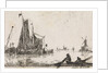 A river view with in the foreground a boat with fishermen get their nets by Jan Izaak van Mansvelt