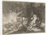 Shepherd and shepherdess shelter from a storm by Moyses van Wtenbrouck