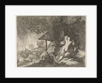 Shepherd and shepherdess shelter from a storm by Moyses van Wtenbrouck