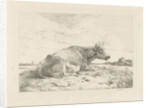 Lying cow with thistle by Pieter Gerardus van Os