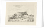 Lying cow with thistle by Pieter Gerardus van Os