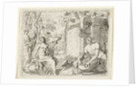 Two nymphs and two satyrs in a wooden tub, Herman van Swanevelt by Charles Audran